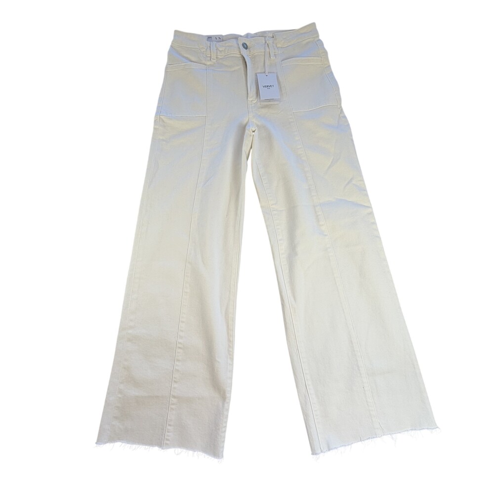 Vervet Blue Olivia Wide Leg Jeans Womens 31 White High Rise Frayed Hem 32x31